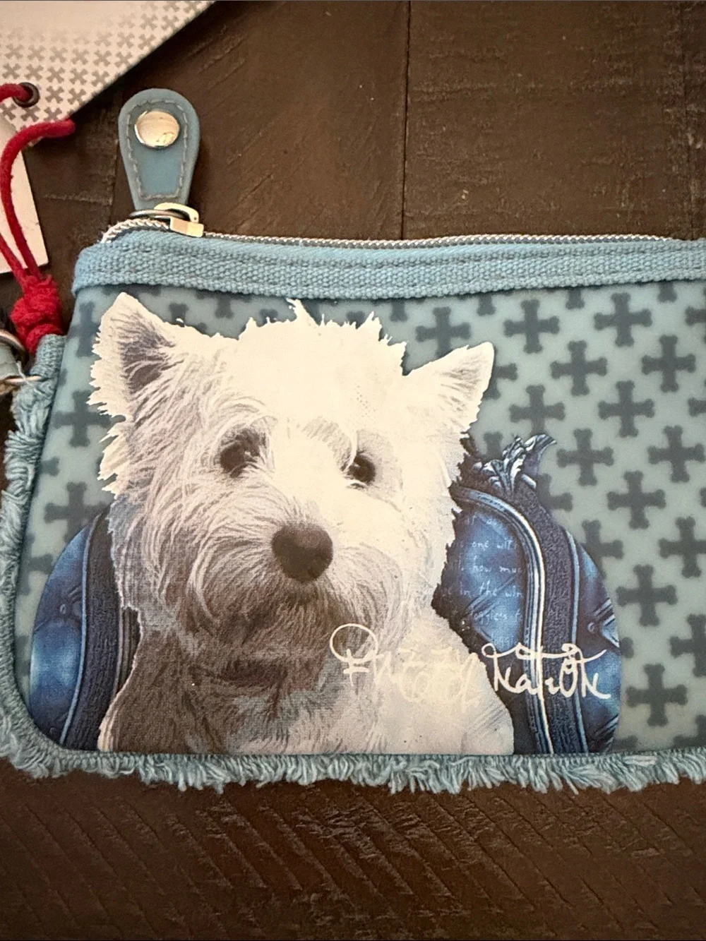 Westie Dog Blue Wristlet Clutch with Removable Strap